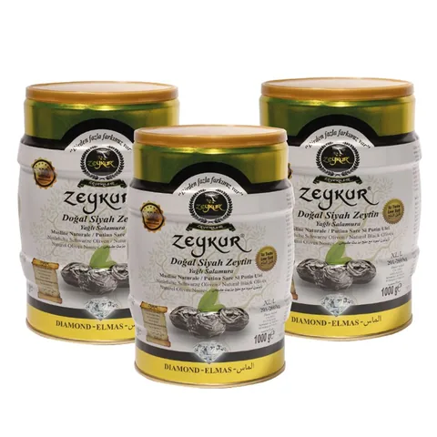 Zeykur Elmas 1 Kg Yağlı Salamura Siyah Zeytin 3 Adet