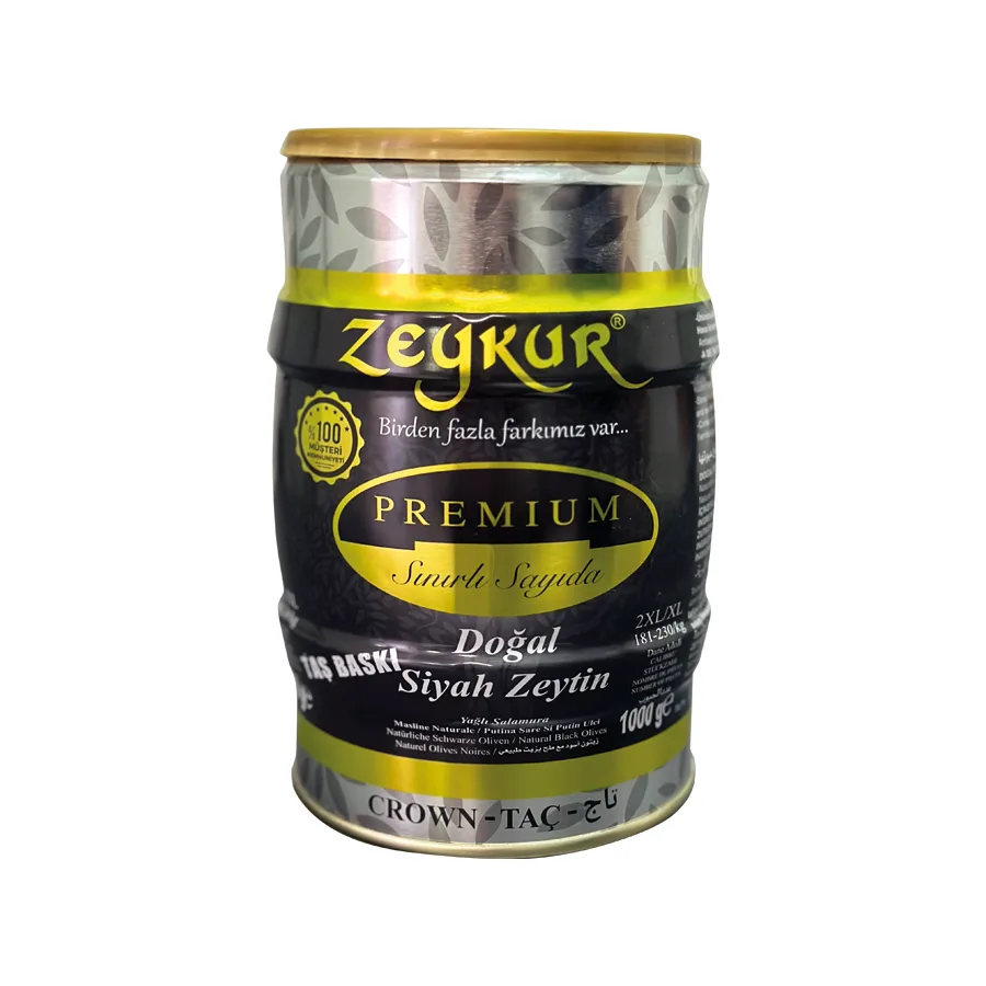 Zeykur Premium Taç 1 Kg Yağlı Salamura Siyah Zeytin