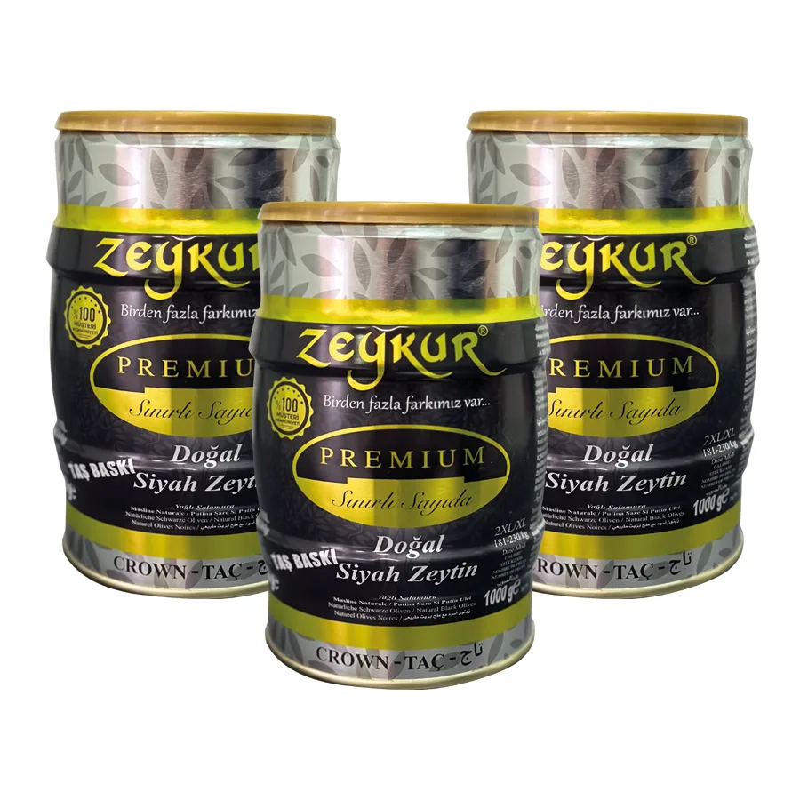 Zeykur Premium Taç 1 Kg Yağlı Salamura Siyah Zeytin 3 Adet